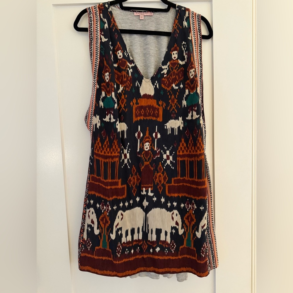 Calypso St. Barth Ikat Silk Sleeveless Mini Dress Elephants Scoop Neck